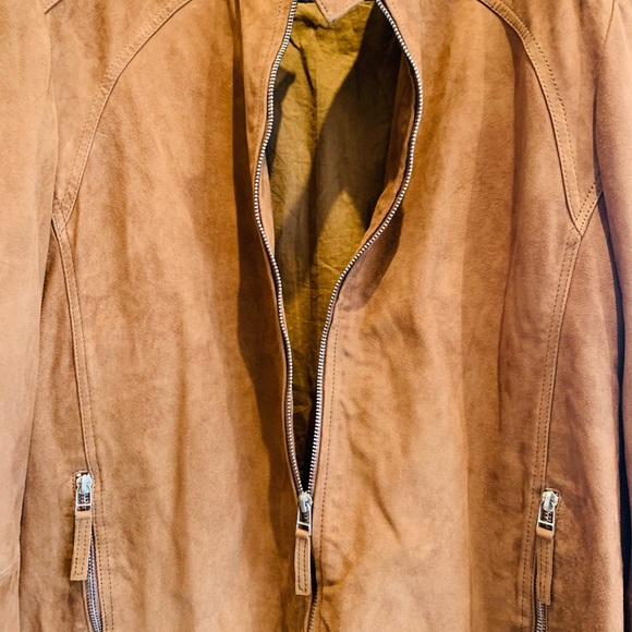 Serge Pariente Tan Cognac 100% Goat Suede Bomber Flight Moto Jacket Leni - Picture 5 of 7